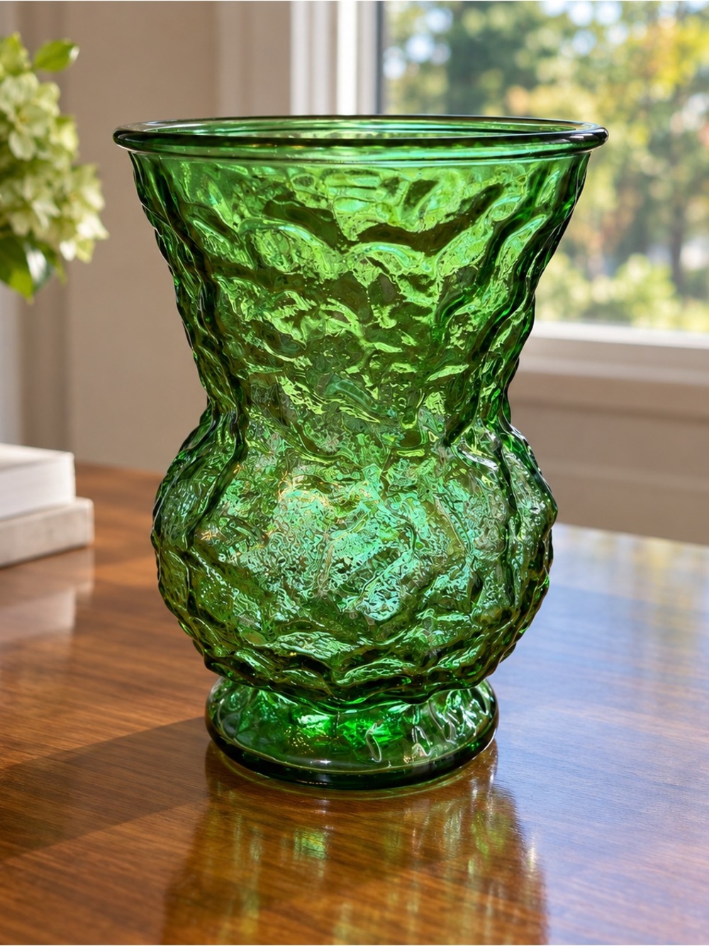Vintage E.O. Brody Green Textured Glass Vase – 8” – Made in USA